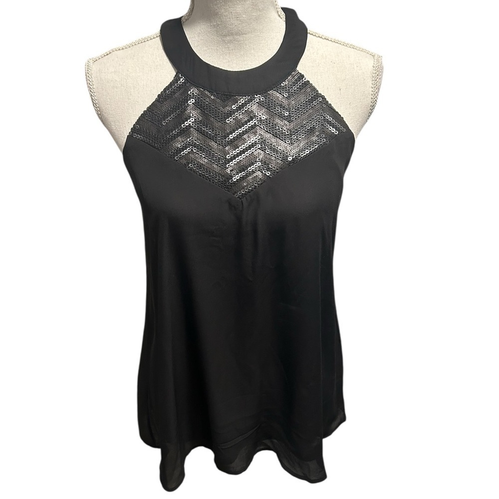 {Paper Crane} Black Sequin Accent Halter Top